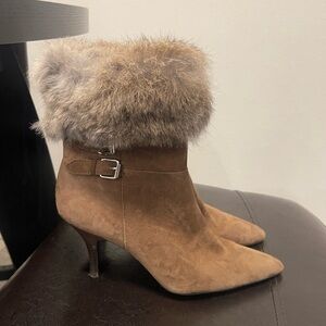 Y2K Anne Klein fur trim betz suede boots US 7.5